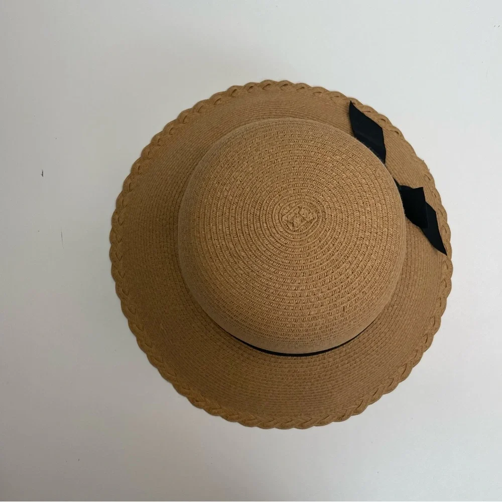 Sun N’ Sand Headwear Hat Bucket Braided Adjustable Tan Black UPF 50 Beach Travel